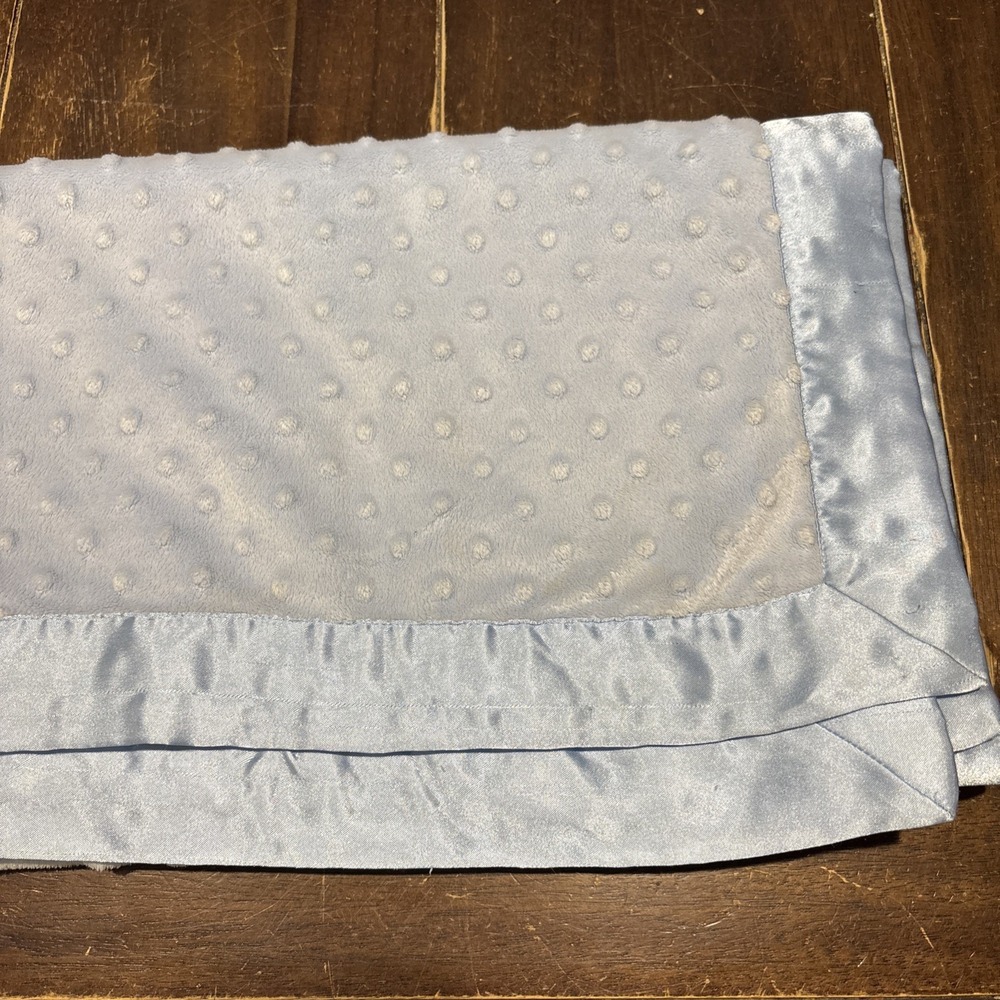 Just One Year by Carter's Blue Satin Trim Minky Dot Velour Crib Blanket 30x40
